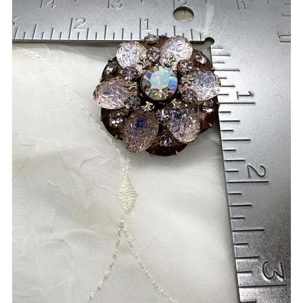 Vintage 1950s MCM Pink Lavender Rhinestone Brooch Clip On Earrings Matching‎ Set